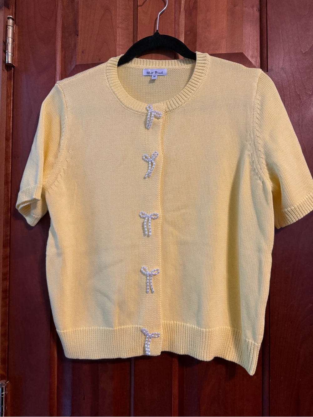 White Birch Yellow Short-Sleeve Bow Cardigan Sweater -